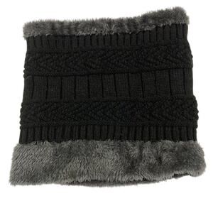 Skullie-Men's Black Knitted Wool Neck Scarf with Fur Lining